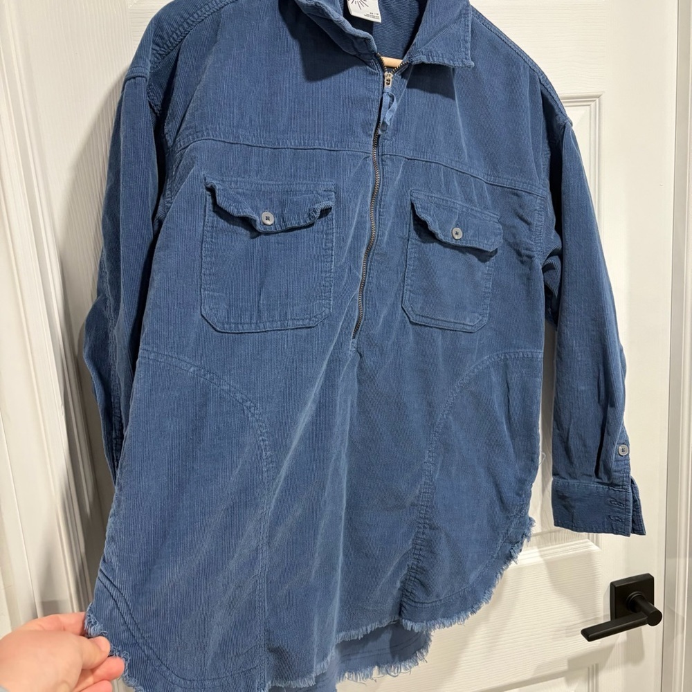 2/$25 Aerie Blue Textured Corduroy Long Sleeve Half Zip Tunic Shacket Top - Picture 2 of 10